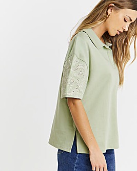 Sage Cut Work Polo Sweatshirt