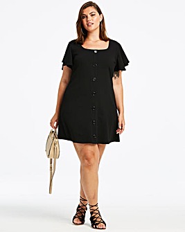 Black Frill Sleeve Button Front Dress
