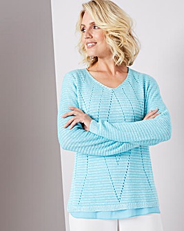 Julipa Duck Egg Sequin Zip Back Jumper with Chiffon Trim