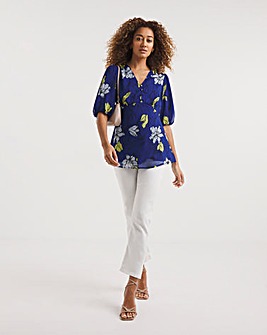 Blue Floral Tea Blouse With Exposed Back