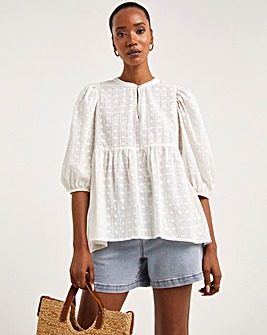 White Dipped Back Broderie Smock Top