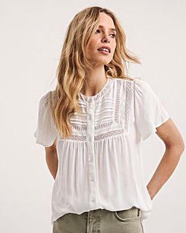 White Lace Insert Crinkle Blouse