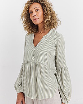 Khaki Stripe Crinkle Blouse