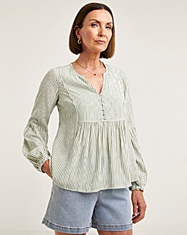 Khaki Stripe Crinkle Blouse