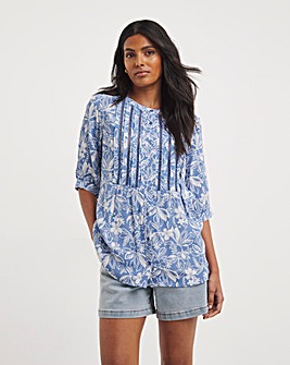 Blue Print Ladder Trim Blouse