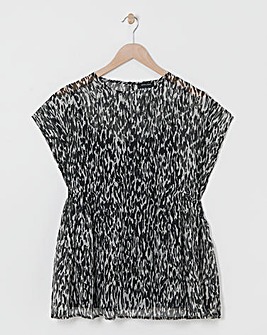 Mono Print Sheer Smocked Top With Cami