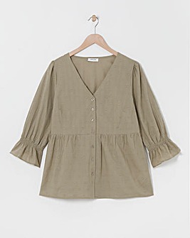 Sand Cotton Dobby Puff Sleeve Top