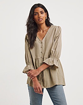 Sand Cotton Dobby Puff Sleeve Top