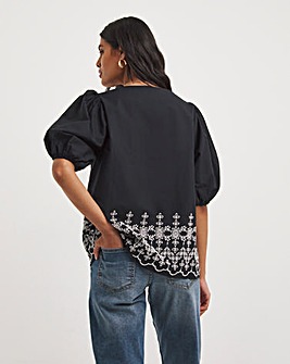 Black Lace Insert Broderie Top