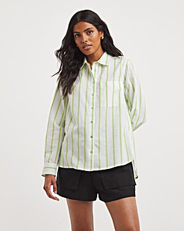 Green Stripe Linen Essential Shirt