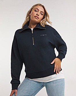 Tommy Hilfiger Icon Crest Women's Quarter Zip Sweatshirt Gray