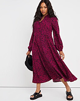 Pink Animal Button Front Maxi Dress