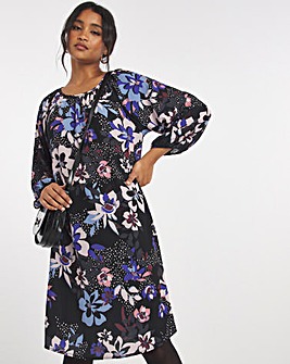 Bright Floral 3/4 Sleeve Chuck On Dress