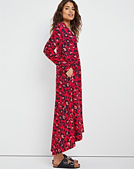 Red Animal Dip Back Swing Dress with Pockets