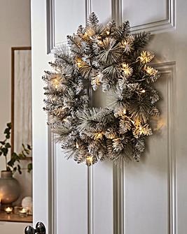 Grey Glitter Pre-Lit Christmas Wreath