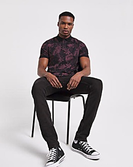 Dark Floral Jersey Polo Long