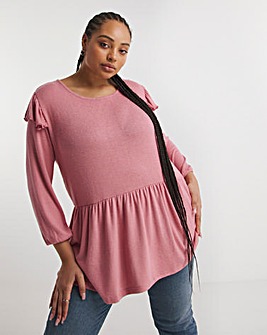 Pink Cosy Soft Touch Frill Sleeve Top