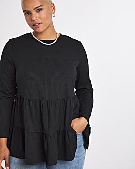 Long Sleeve Ribbed Tiered Top