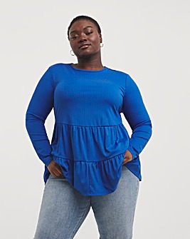 Long Sleeve Ribbed Smock Top