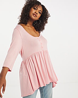 Pink 3/4 Sleeve Button Front Tunic