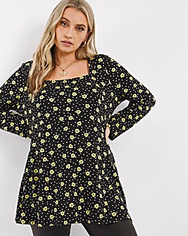 Black Floral Supersoft Square Neck Tunic