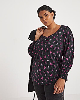 Long Sleeve Sweetheart Neck Floral Top