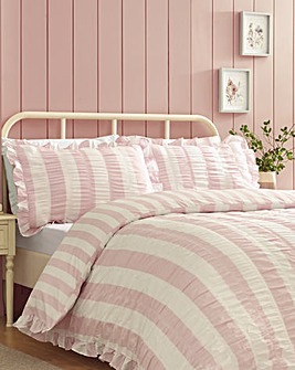 Catherine Lansfield Seersucker Frill Stripe Duvet Cover Set
