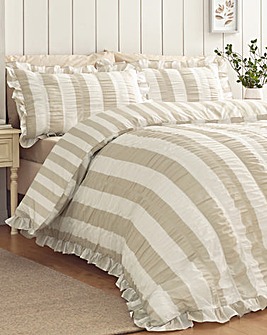 Catherine Lansfield Seersucker Frill Stripe Duvet Cover Set