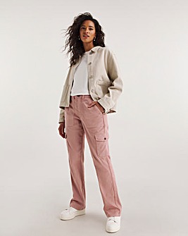 Baked Pink Stretch Washed Cargo Detail Straight Leg Trousers