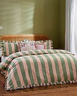 Wylder Birdie Stripe Cotton Blend Ruffle Duvet Set