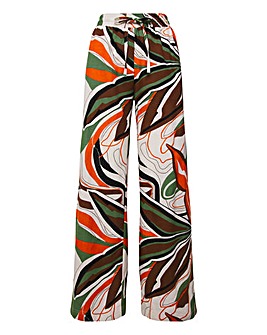 Tropical Green Print Linen Mix Wide Leg Trousers