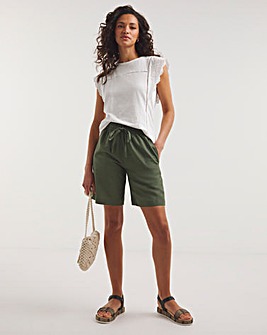 Khaki Linen Mix Knee Length Shorts