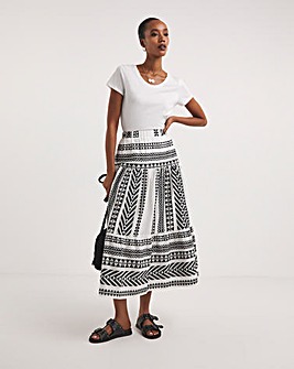 Mono Print Tiered Aztec Full Maxi Skirt