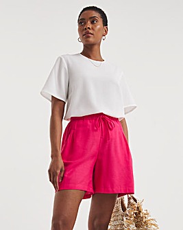 Pink Linen Mix Pleat Detail Shorts