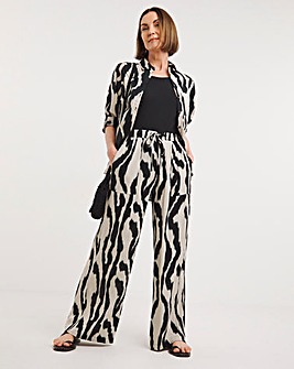 Zebra Print Crinkle Wide Leg Trousers