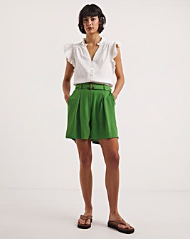 Apple Green Textured Belted City Shorts