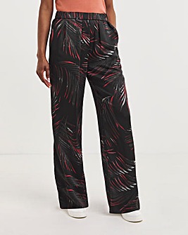 Black Palm Print Satin Wide Leg Trousers