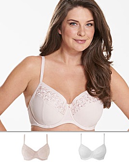Naturally Close 2 Pack Rose Embroidered Full Cup Wired White/Nat Bra