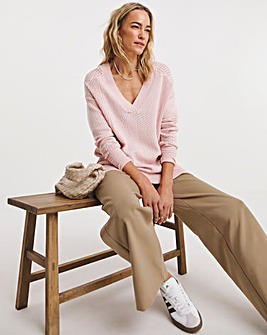 Pink Multi Stitch V Neck Jumper