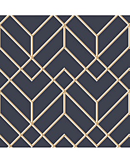 Superfresco Easy Navy Losanges Filaires Geometric Metallic Wallpaper