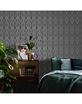 Sublime Ribbon Geometric Charcoal/Silver Wallpaper
