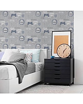 Fresco Game Over Grey & Navy Wallpaper