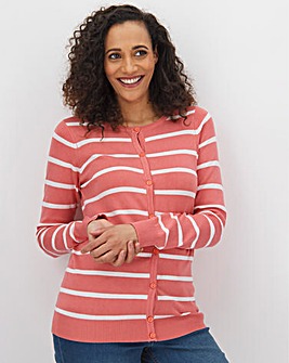 Coral/Ivory Crew Neck Cardigan