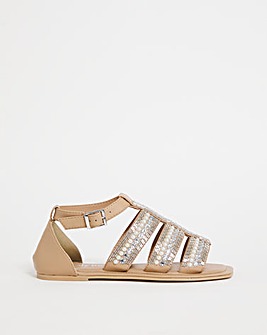 Pearl Beaded Embellished Flat Sandals Wide Fit