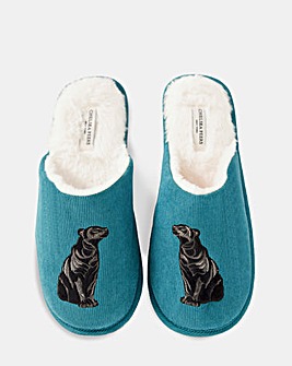 Chelsea Peers Embroidered Jaguar Corduroy Slippers
