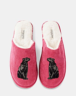 Chelsea Peers Embroidered Jaguar Corduroy Slippers