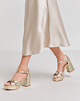 Mia Metallic Cross Front Platform Heeled Sandals Extra Wide EEE Fit