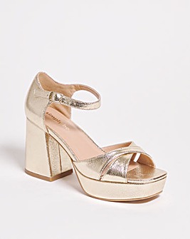 Mia Metallic Cross Front Platform Heeled Sandals Wide E Fit