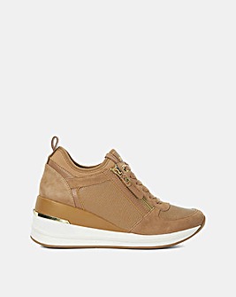 Dune Eiline Lace Up Wedge Leather Trainer Standard Fit