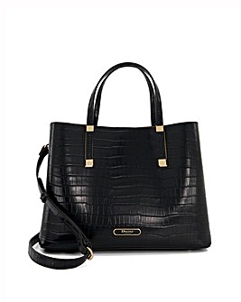 Dune Dorries Black Synthetic Croc Shoulder Tote Bag